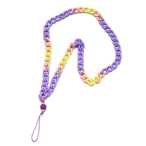 Colorful matte resin phone lanyard strap with purple orange and green chain links