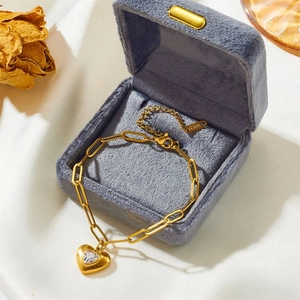 Bracelet À Pendentif Coeur Et Boucles D'oreilles Acier Inoxydable Plaqué Or Zircone Cubique Bijoux Femme