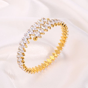 Marquise Cut Zircon Stainless Steel Bracelet For Women Colorful Gold Plated Fashion Luxury Bangle Hand Jewelry