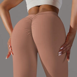 Close-up of high-waist yoga pants featuring scrunch butt detail and peach lift effect