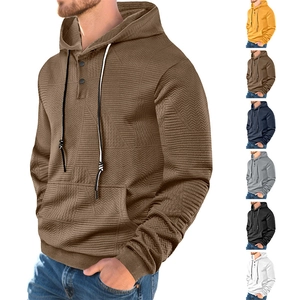 Sweat À Capuche Homme Tricot Jacquard Bouton Henley Patte Manches Longues Cordon Sweat-shirts Décontracté Sport Tops Mode