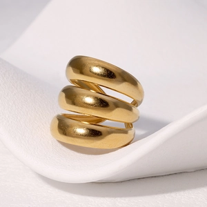 Bague ouverte vintage en acier inoxydable doré à trois couches pour femme