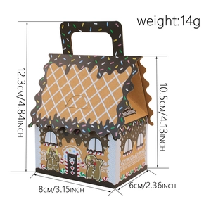 Gingerbread house kraft paper candy box dimensions 12.3x8x6cm for Christmas gifts