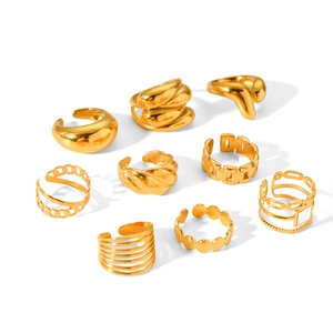 9-piece set of gold-plated stainless steel geometric rings with polished minimalist finish