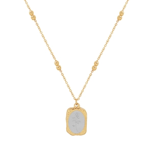 French style 18K gold plated titanium necklace with rectangular rose mirror pendant
