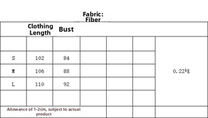 Tableau des tailles détaillé pour robe ample en nylon avec mesures S, M et L
