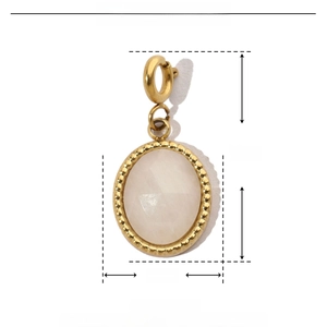 Detail view of gold stainless steel natural stone earring with size and weight metrics