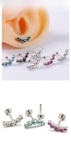Macro detail of internally threaded stainless steel stud featuring five curved crystals