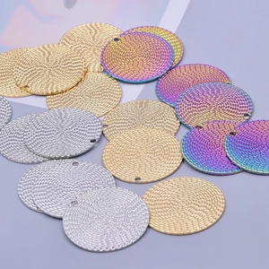 Hammered stainless steel round pendants in gold, silver and rainbow for DIY jewelry