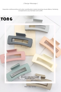 Detailed display of assorted matte finish rectangular hair claws in various soft pastel colors