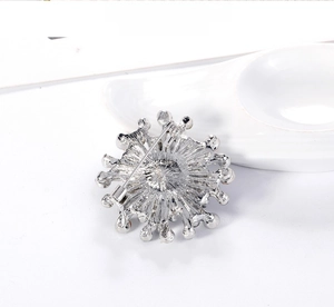 Detailed back view of silver alloy brooch showing pin clasp closure and textured finish
