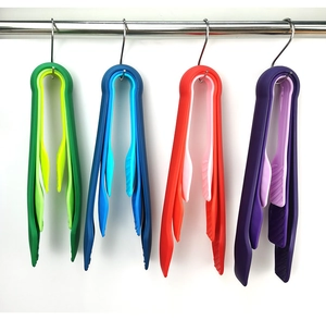 Three-piece plastic food tong set for baking and bread in various vibrant colors