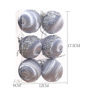 6-piece set of 6cm silver foam Christmas tree ornaments in a clear gift box display