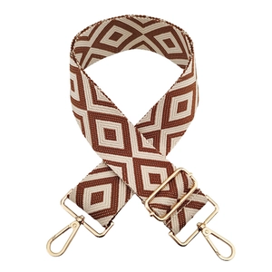 Detail of adjustable 5cm wide shoulder strap with brown geometric diamond woven pattern