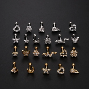 Collection de boucles d'oreilles 16G en acier inoxydable avec zircon cœur et lune