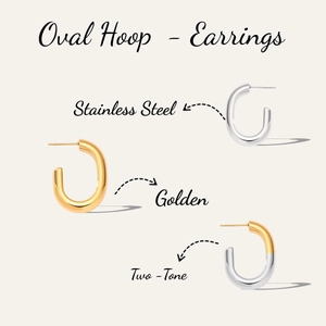 Detailed view of two-tone and golden stainless steel double C-shaped hoop earrings