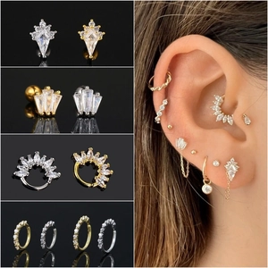 Zircon Piercing Earring Cartilage Stud Copper Cubic Zirconia Helix Tragus Screw Ball Back Jewelry For Women
