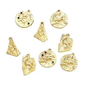 Vintage gold-plated irregular pendants with angel and dinosaur embossed patterns