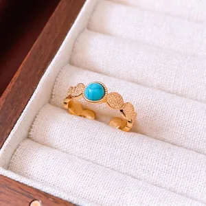 Retro 18k gold plated open ring featuring an oval tiger eye stone in a white jewelry box