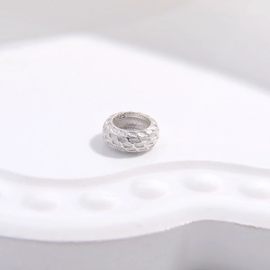 S925 sterling silver diamond pattern spacer bead with textured finish for DIY jewelry