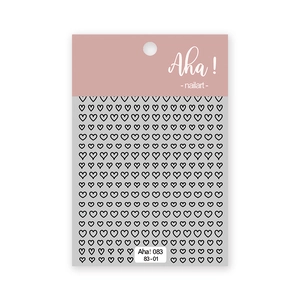 Self-adhesive nail stickers featuring black heart patterns on a white background
