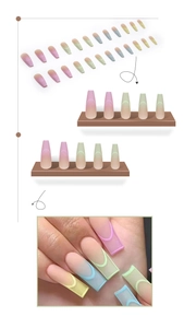 Detailed view of matte French gradient press-on nails in pastel rainbow colors