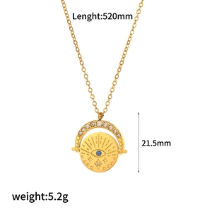 Rotating 18k gold necklace with evil eye sun pendant and colored zircon stones