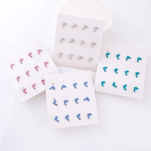 Dolphin Stud Earrings 304 Stainless Steel Rhinestone Glitter Exquisite Small Animal Jewelry For Women Girls Fresh Sweet