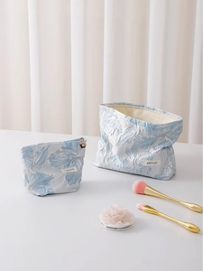 Floral Jacquard Cosmetic Bag Portable Travel Makeup Pouch With Flower Zipper Pull Sweet Elegant Organizer For Women