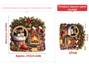 Detail view of Christmas hamster wall decals showing layouts and product dimensions