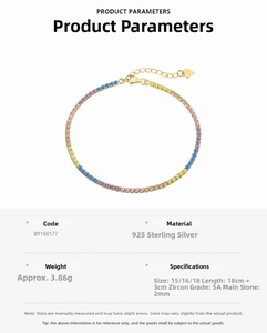 Detail of 2mm colorful 5A zircon inlay on a S925 sterling silver tennis bracelet