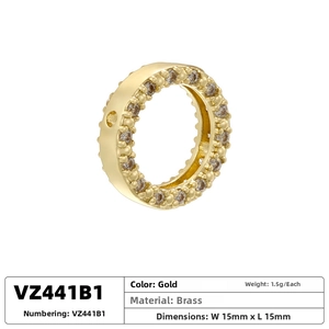 Macro shot of 15mm gold-plated brass spacer bead with inset brown cubic zirconia stones