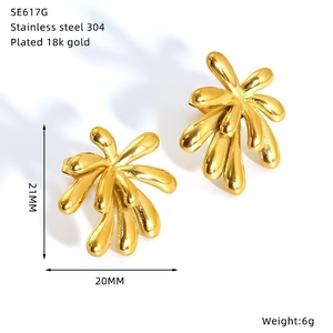 Detailed view of 18K gold plated fireworks stud earrings with 20x21mm dimensions