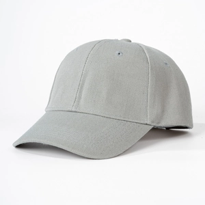 Classic light grey six-panel twill cotton baseball cap with curved brim and breathable eyelets
