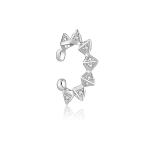 Minimalist S925 sterling silver geometric ear cuff with sparkling zircon studded spikes