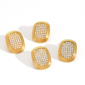 Elegant 18k gold plated stainless steel stud earrings with pearls and crystals set