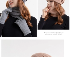 Detail of warm winter knit set featuring touchscreen gloves and thick fleece lining