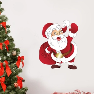 Sticker mural Père Noël avec sac cadeau rouge pour décoration de salon de Noël