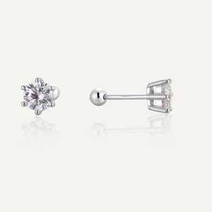 925 Sterling Silver Stud Earrings Round Brilliant Cubic Zirconia Six Prong Screw Back Geometric Jewelry For Women
