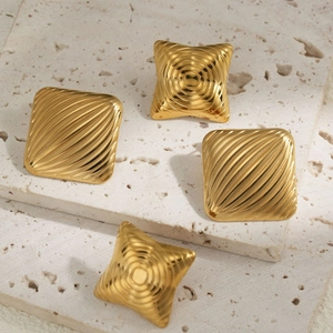 Minimalist 18K gold stainless steel earrings with square and starfish textured patterns