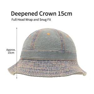Bob en jean bleu avec coutures orange et calotte de 15cm pour une couverture maximale