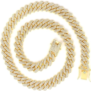 Hip Hop Cuban Link Chain Necklace Alloy Rhinestone Iced Out Shiny Punk Rock Jewelry For Men Women