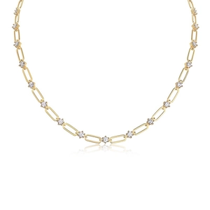 925 silver paperclip chain necklace with round moissanite in golden finish