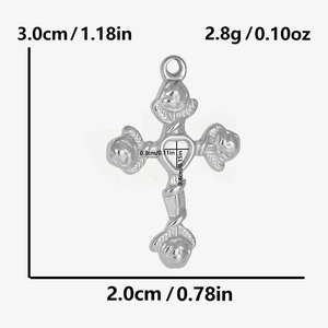 Detail showing dimensions of heart-cross pendant in 304 stainless steel and silver finish