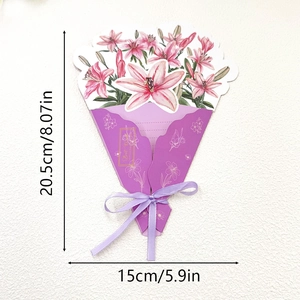 3D Pop-up Mother's Day Card with pink lilies and dimensions 8.07 x 5.9 inches