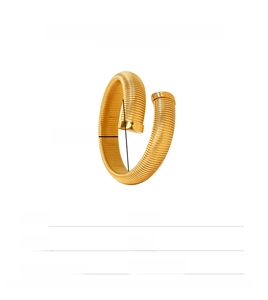 Detailed view of golden stainless steel spiral bangle in 8mm 12mm and 16mm widths