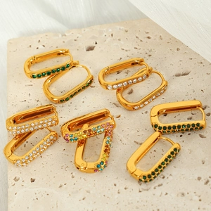 U-shaped gold geometric hoop earrings with sparkling colorful zircon stones in five styles