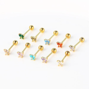 Set of 10 gold plated butterfly cartilage studs with colorful cubic zirconia stones