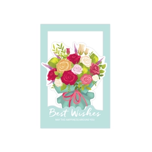Three-fold hollow flower greeting card with 3D bouquet and Best Wishes message