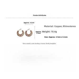 Detailed specs of sparkling round hollow hoop earrings with dimensions and copper material